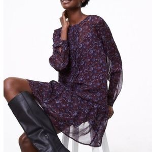 LOFT Floral Pleated Flounce Dress - Petite